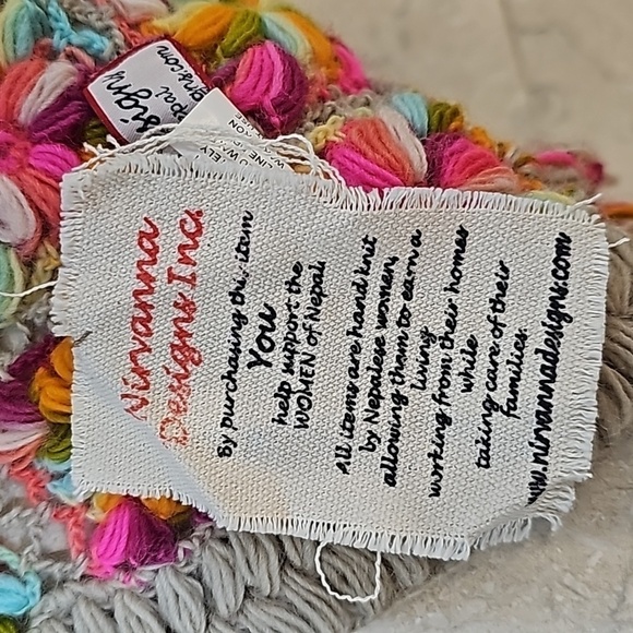 Nirvanna Designs Multicolored Floral Crocheted Wool Tasseled Scarf - OS - Picture 8 of 8